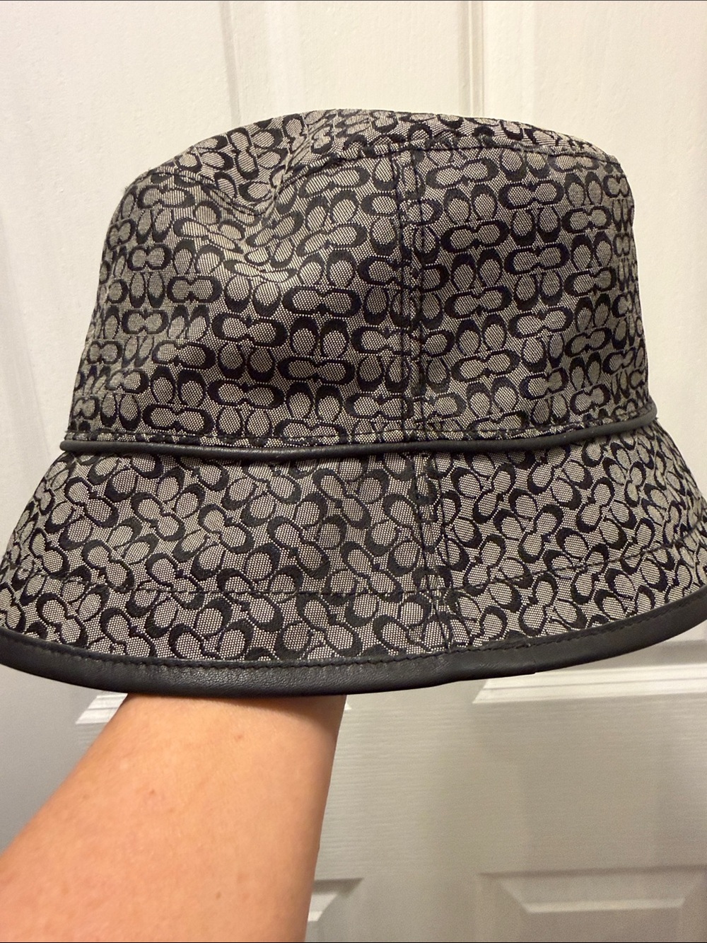 Coach Gray and Black Signature Logo Bucket Hat
